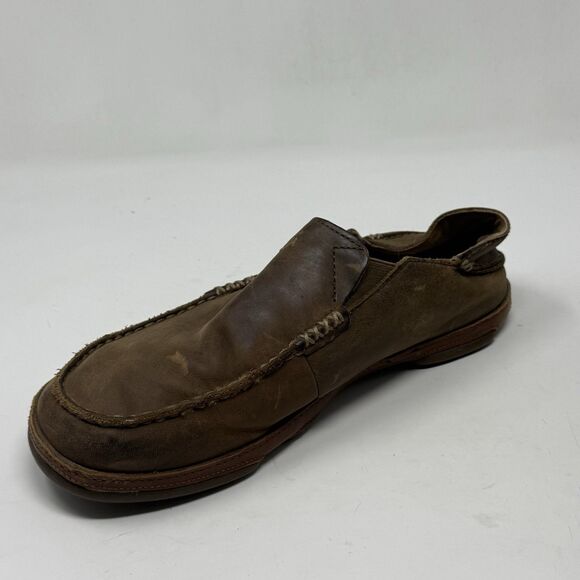 OluKai Moloa Shoes Mens 10 Brown Leather Slip On Moc Toe Casual Loafers main image 4